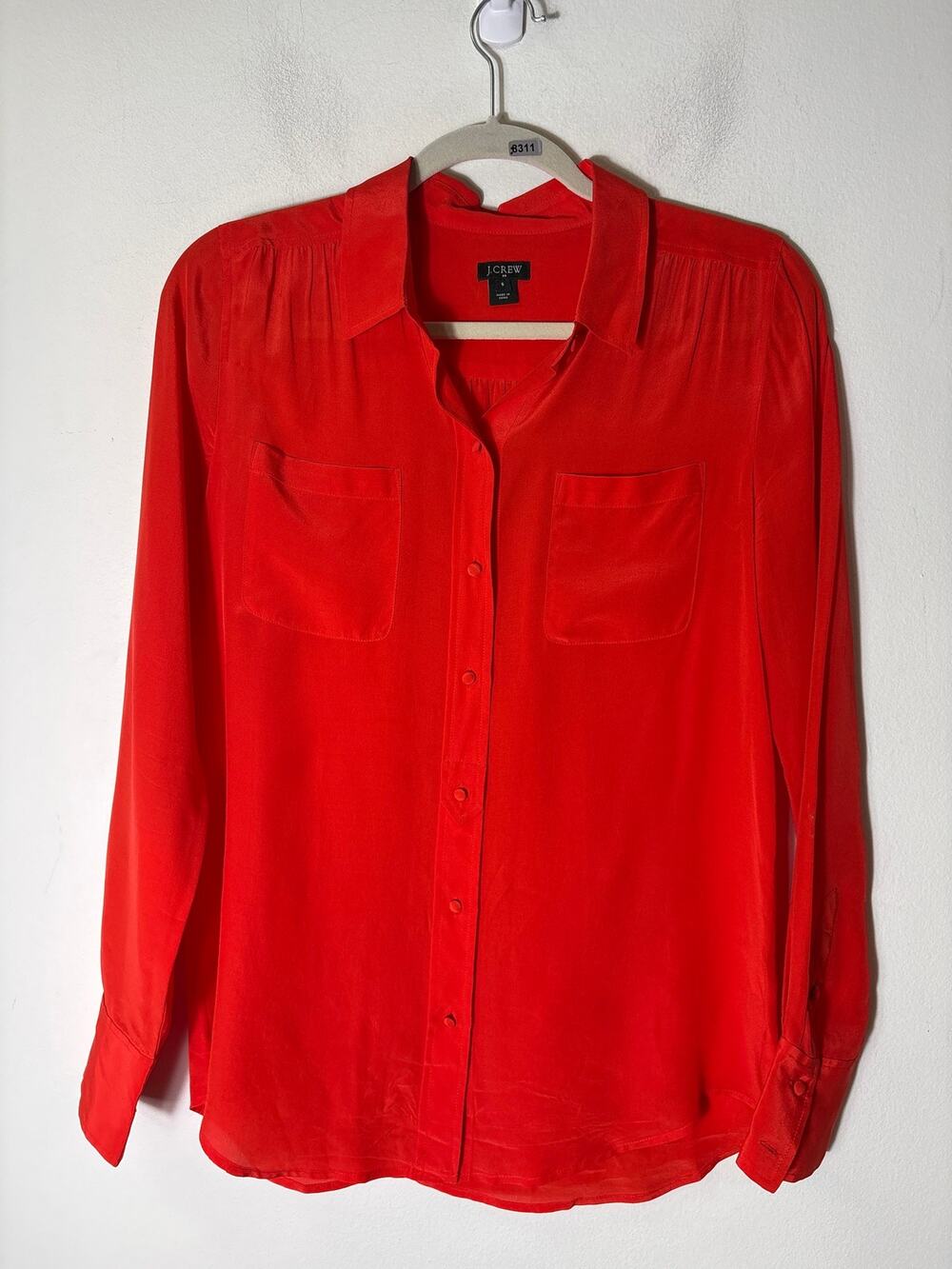 J. Crew Orange Double Front Pocket Blouse Sz S